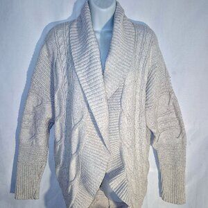 Pink Rose Long Cardigan Knit sweater, wide collar, Beige in size Large